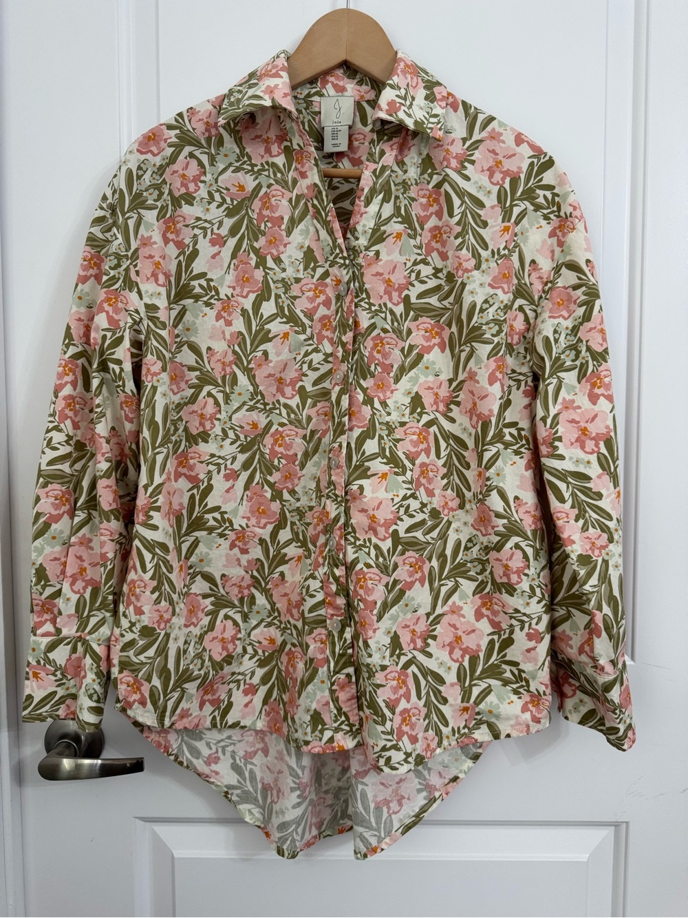 Joie Floral Button-Down Shirt - Pink and Green, cotton, size small